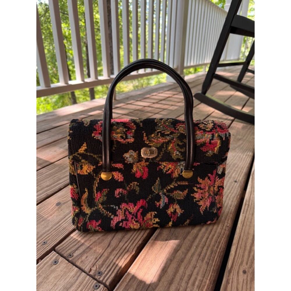 Vintage Punch Needle Tapestry Style Carpet Bag - Multi Color